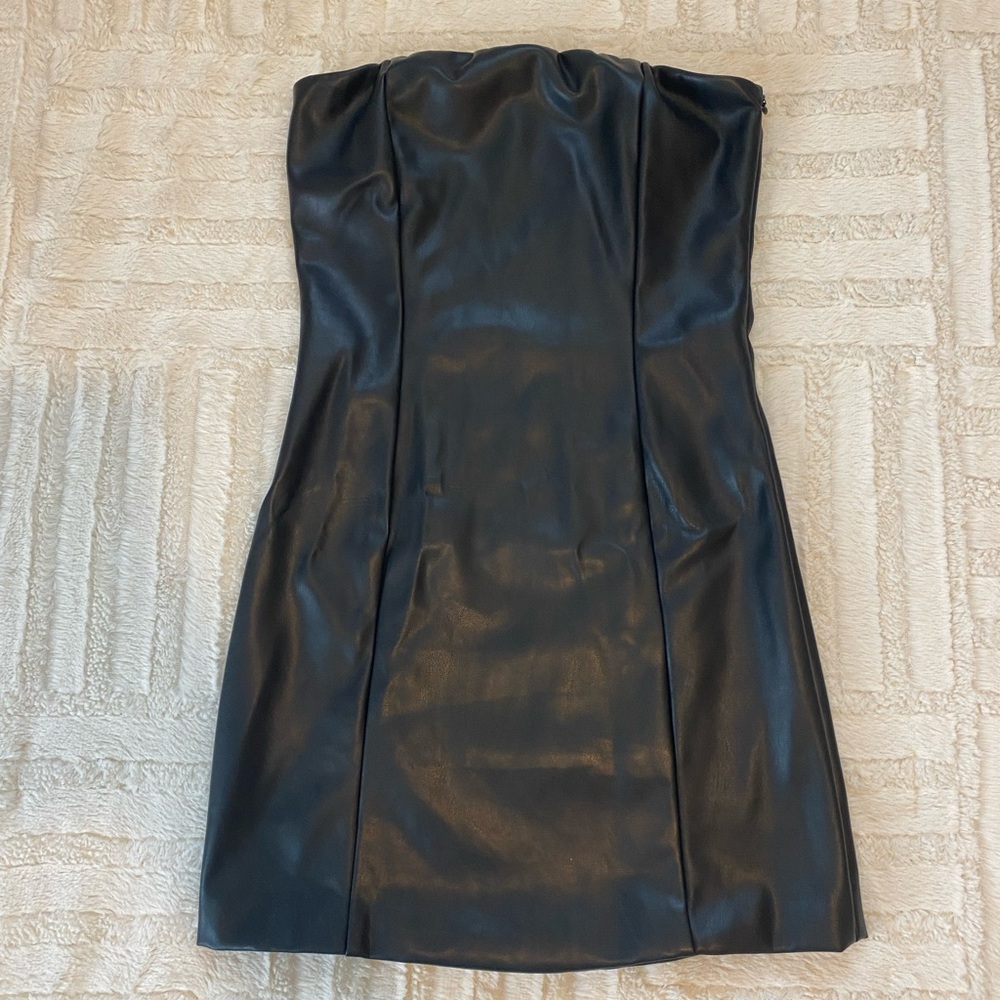 Tiger Mist Black Leather Mini Dress 
Size: S